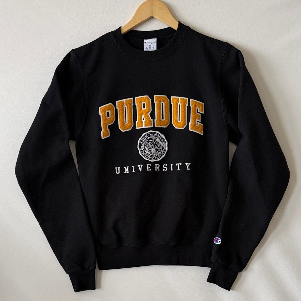 Champion Purdue University Black Crewneck Sweatshirt Sz XS Stitched Felt Letter